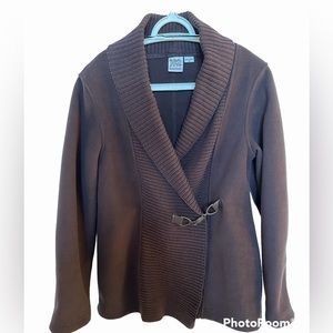 David Brooks Dark Brown Faux Leather Clasp Jacket Coat Size M